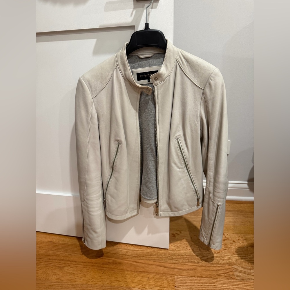 DONNA KARAN NEW YORK Lambskin Leather Biker Zip WOMEN'S JACKET US S Small